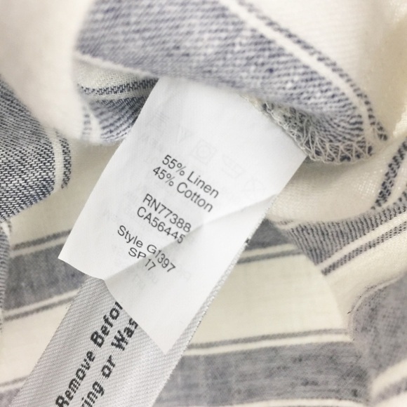 Madewell Nautical Blue Cream Ivory Stripe Linen Lace Up Blouse M - Picture 7 of 8